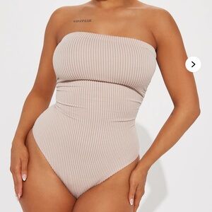 Fashion Nova Ribbed Strapless Bodysuit - Beige
